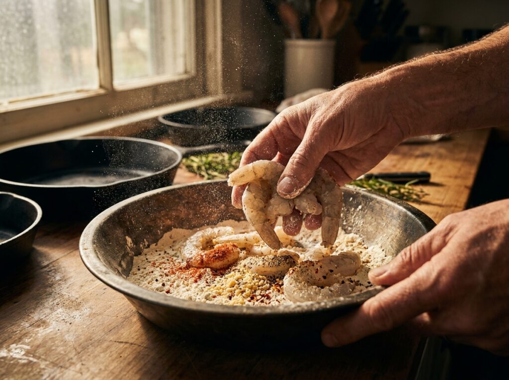 Shrimp coated in cornstarch mixture