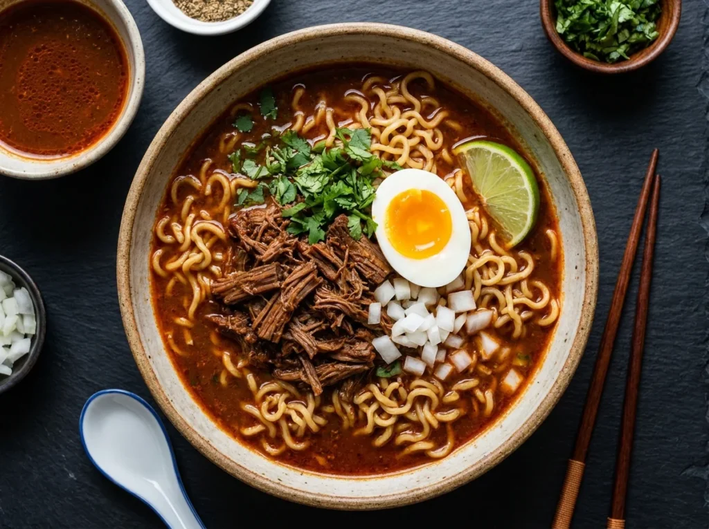 Ultimate Birria Ramen recipe with perfectly emulsified consommé