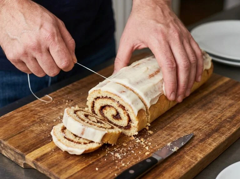 Overnight cinnamon rolls with heavy cream being pulled apart showing fluffy interior and cream cheese frosting