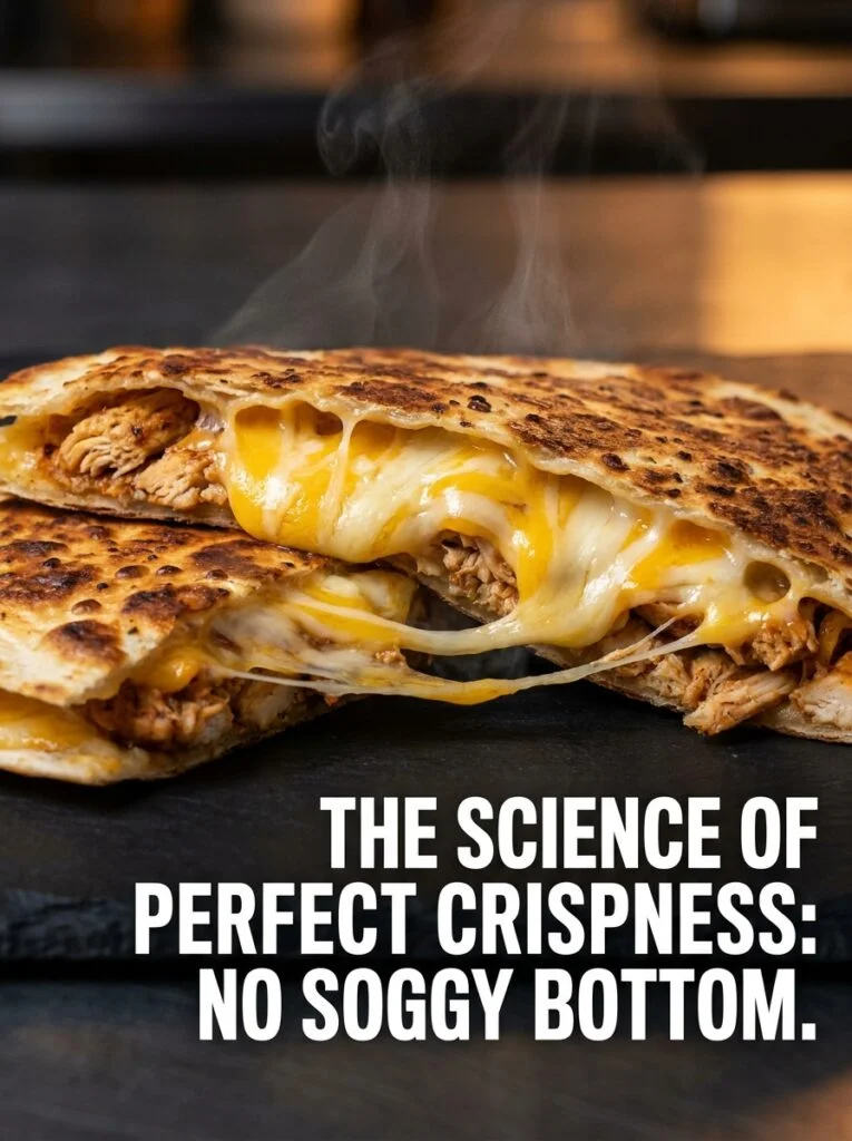 Step-by-step assembly of cheesy baked chicken quesadillas showing layering sequence