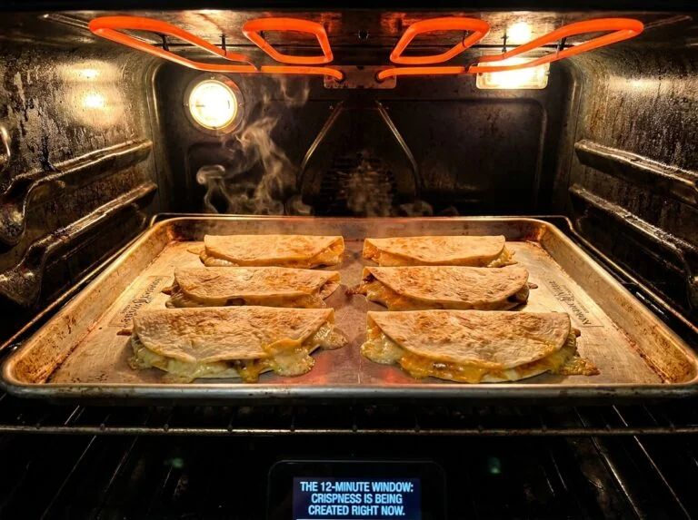 Step-by-step assembly of cheesy baked chicken quesadillas showing layering sequence