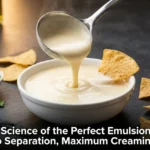 Creamy white queso dip being poured from a ladle showing perfect smooth texture with zero separation