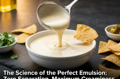Creamy white queso dip being poured from a ladle showing perfect smooth texture with zero separation
