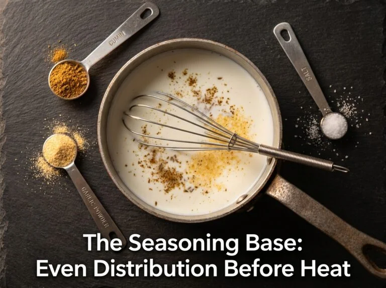 Creamy white queso dip being poured from a ladle showing perfect smooth texture with zero separation