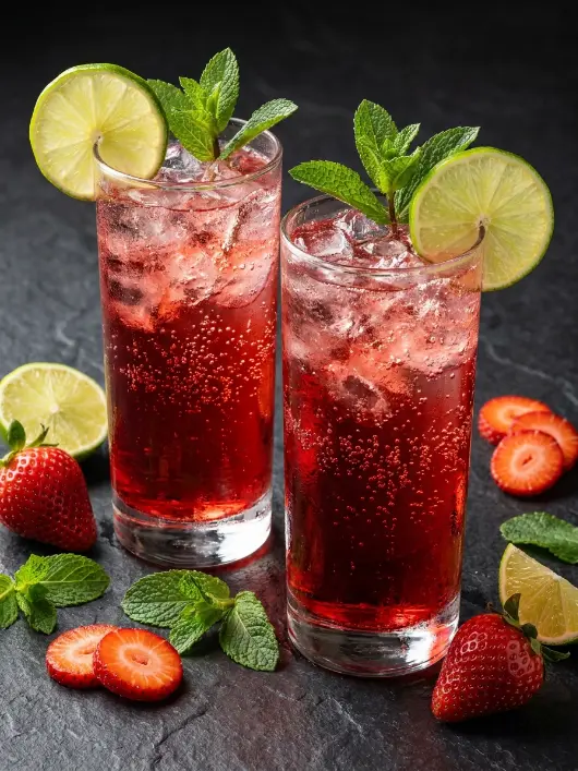 sparkling strawberry mojito mocktail