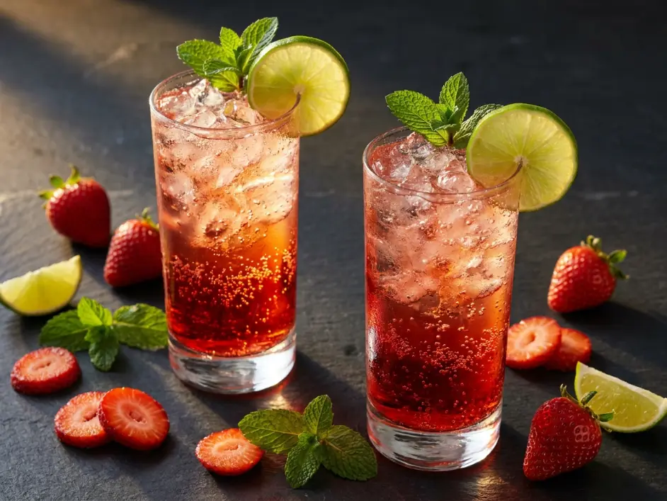 sparkling strawberry mojito mocktail