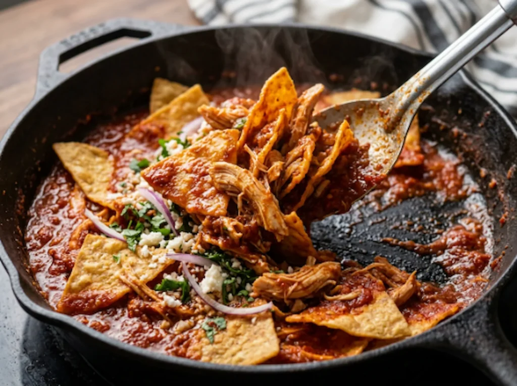 Cheesy Chicken Chilaquiles Rojos